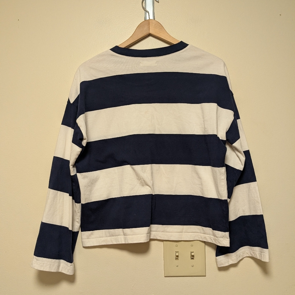 Madewell Wide Stripe Long Sleeve Cropped Tee Navy Cream Size M - Picture 4 of 6